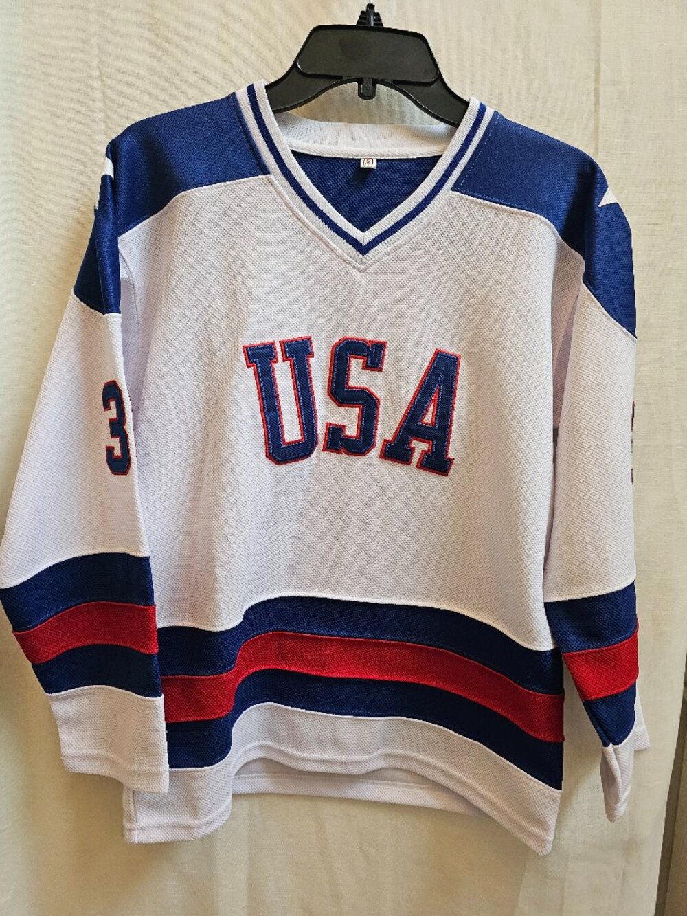 1980 Miracle On Ice USA Hockey Jersey Jim Craig #30 Stitched w/ Fight Strap - Si